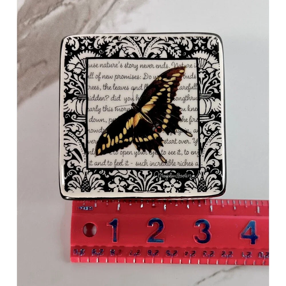 Swallowtail Butterfly ceramic Trinket Jewelry Box Black and White Demdaco